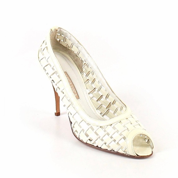 Luca Luca Peep Toe Ivory Netted Heels - Picture 2 of 8